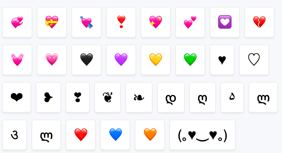 And paste symbols copy Heart Symbols